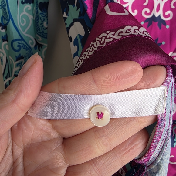 Anthropologie Two-Tone Paisley Satin Pajama Set in Teal & Magenta - Picture 10 of 11